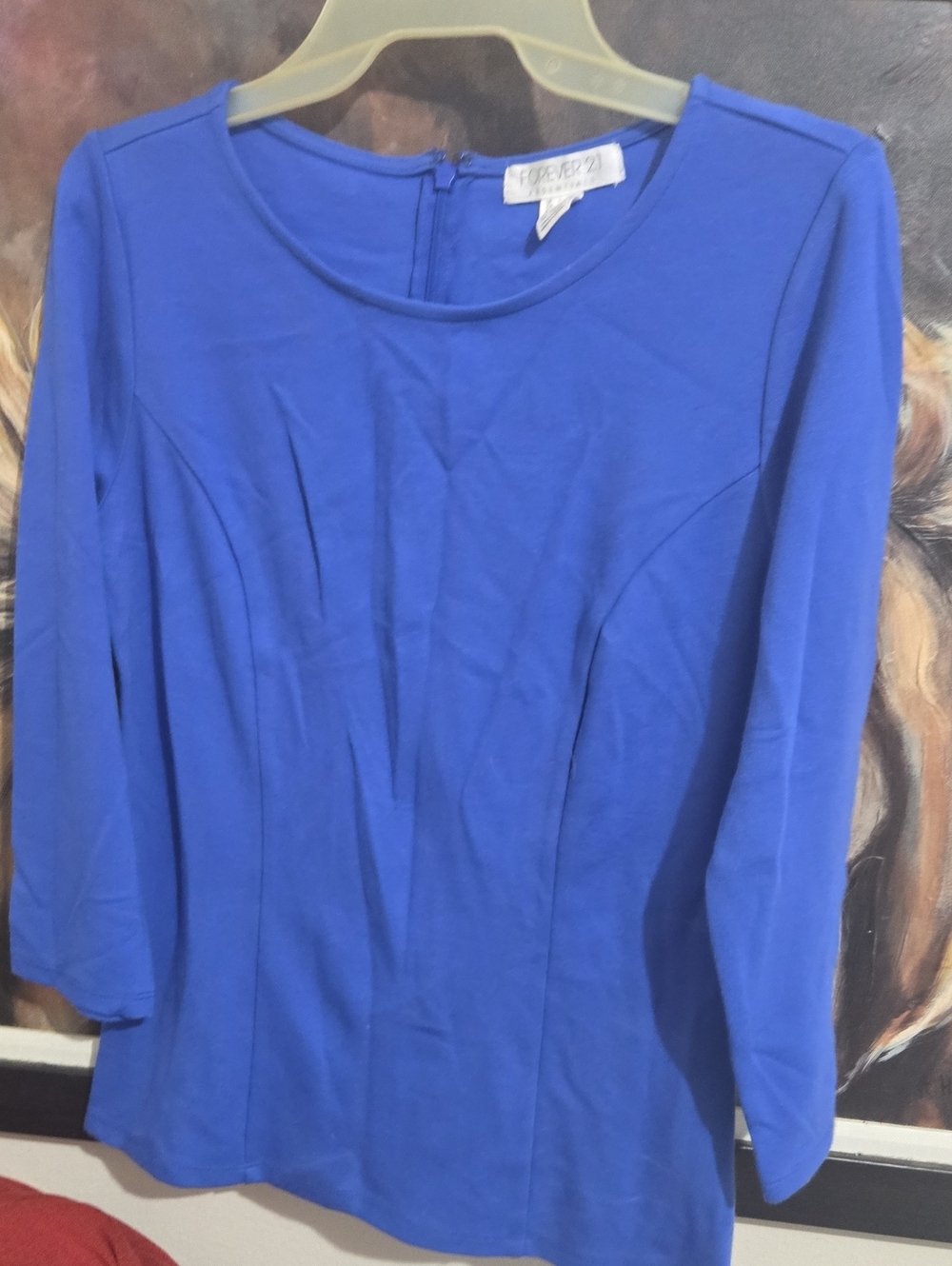 Forever 21 Cobalt Blue Long Sleeve Scoop Neck Top